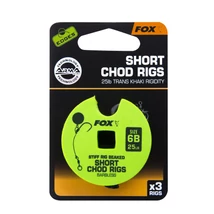 FOX Stiff Chod Short Rig Barbless 25lb size 6 - előkötött horogelőke szakáll nélküli horoggal