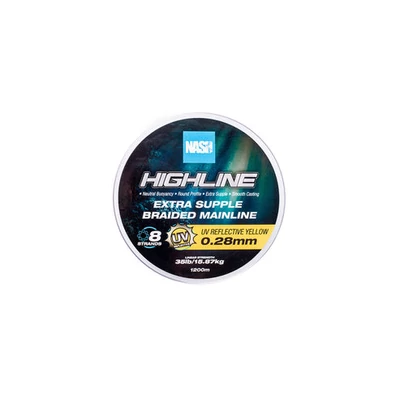 Nash Horgászzsinór Highline Floating Braid UV Yellow 35lb 0.28mm 1200m